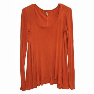 Free People January Long Sleeve Thermal Ribbed Tunic Top Orange Swing XS